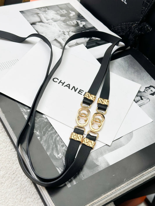 Chanel 21C black metal double C leather belt/chain