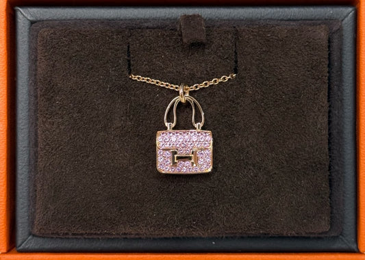 Hermes Constance necklace pink diamonds rosegold