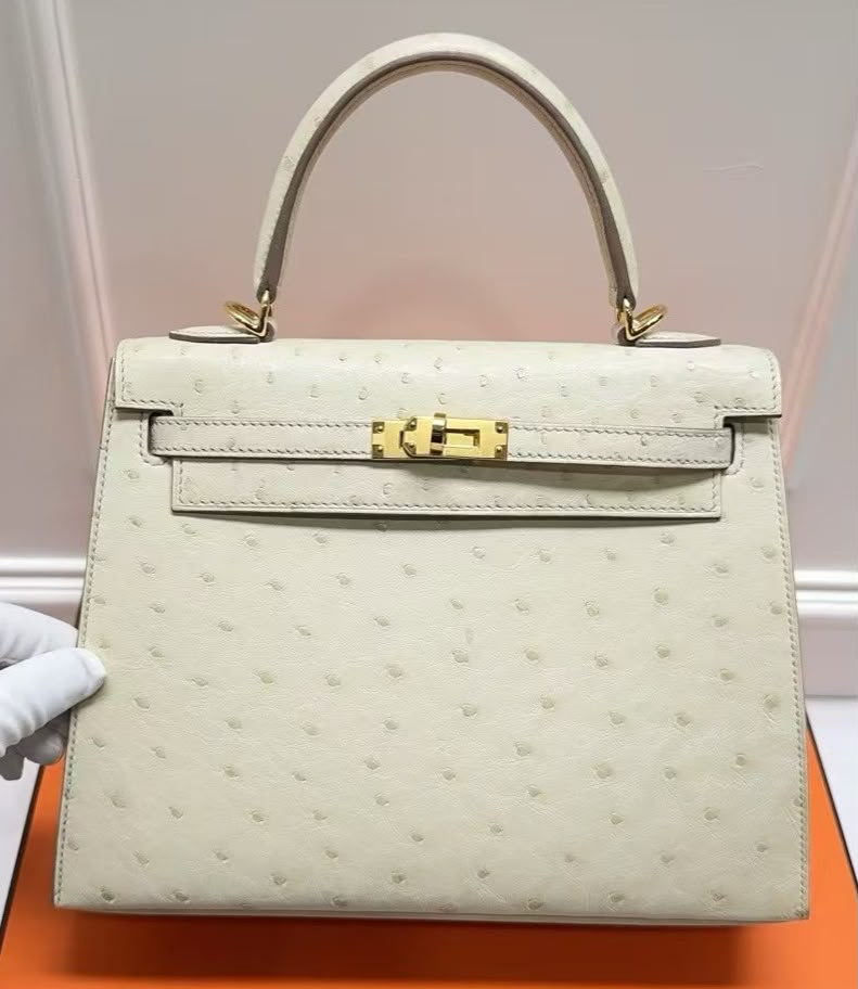 Hermes Kelly 25 Beton Ostrich Gold hardware