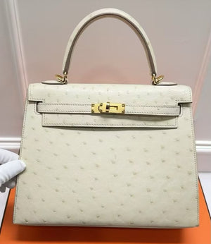 Hermes Kelly 25 Beton Ostrich Gold hardware