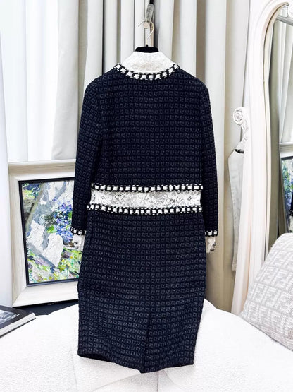 Chanel 16A black blue tweed white lace dress