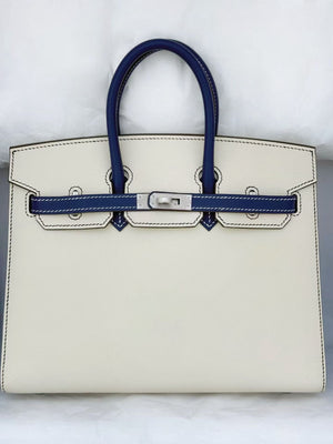 Hermes Birkin 25 HSS Craie x blue marine epsom brushed palladium hardware