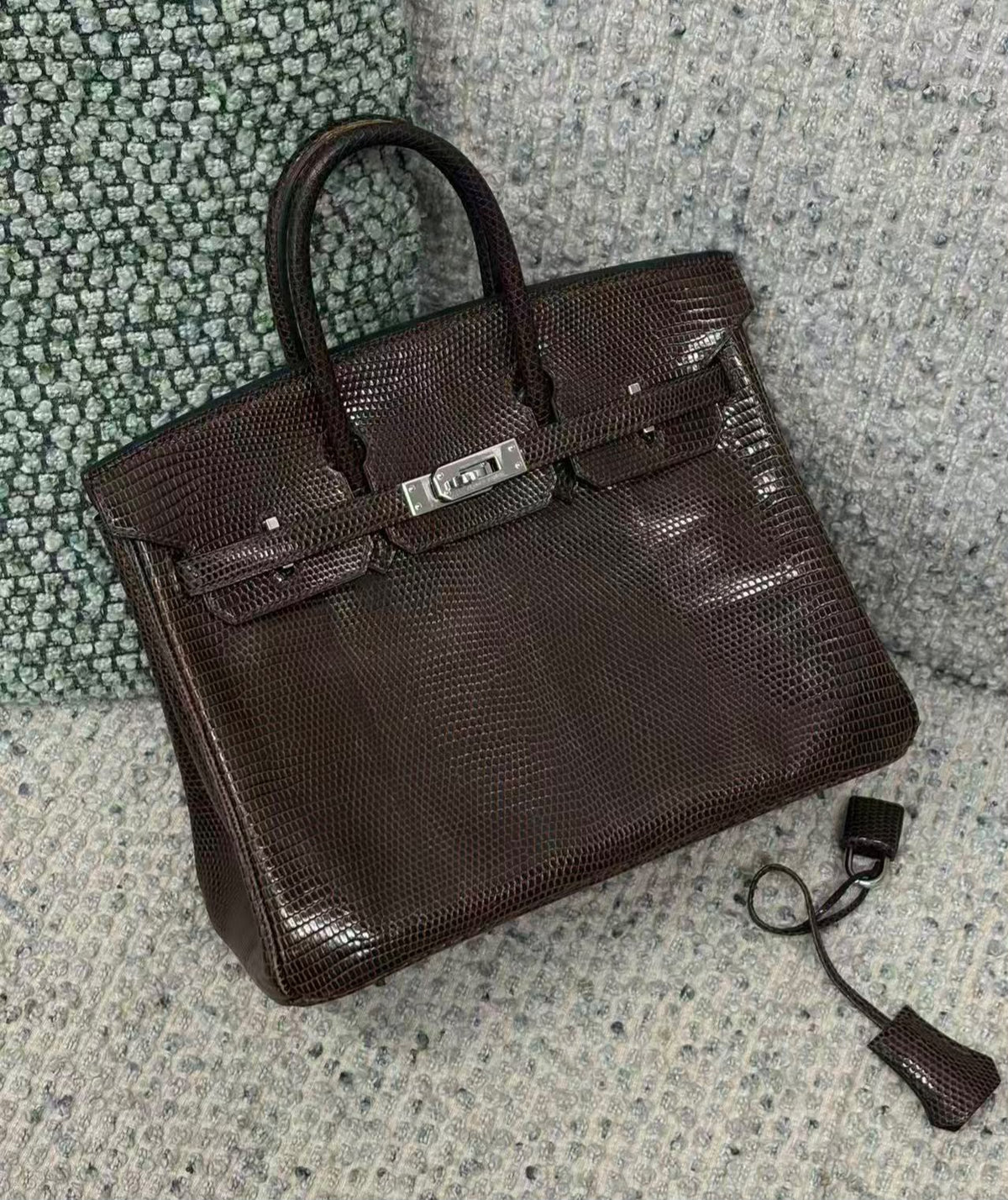 Hermes Birkin 25 Ebene lizard palladium hardware