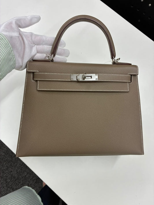 Hermes Kelly 28 Etoupe Epsom Palladium hardware