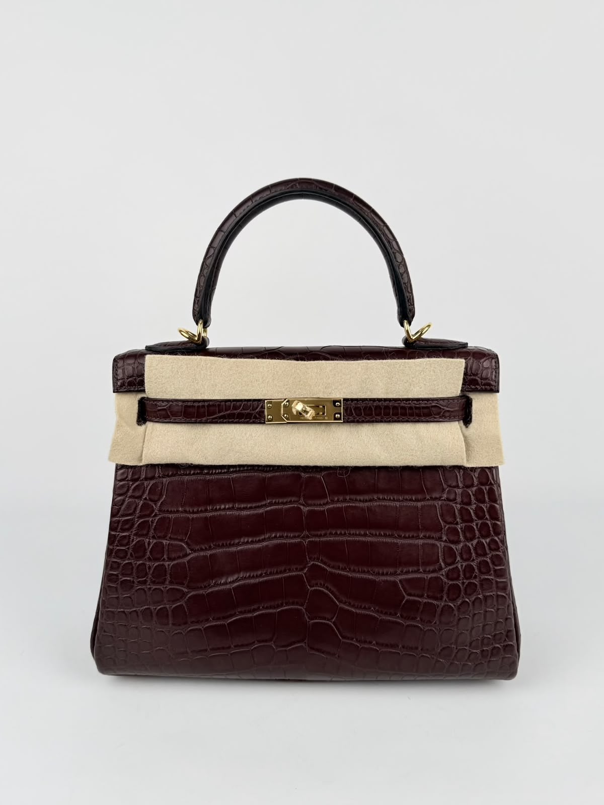 Hermes Kelly 25 Rouge Sellier Matte Alligator Gold hardware