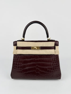 Hermes Kelly 25 Rouge Sellier Matte Alligator Gold hardware