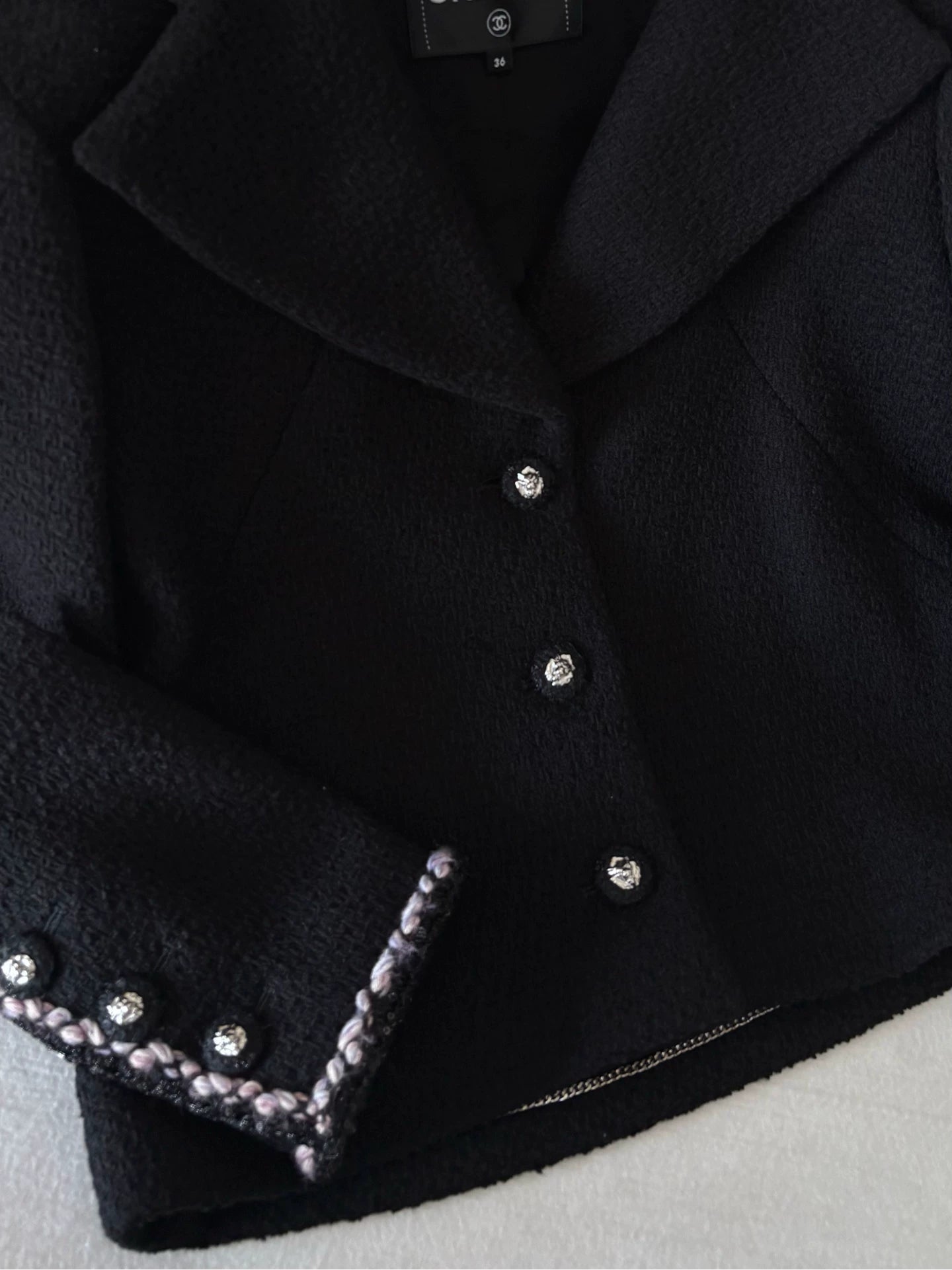 Chanel 24K Black Navy Collar Lion Button Jacket