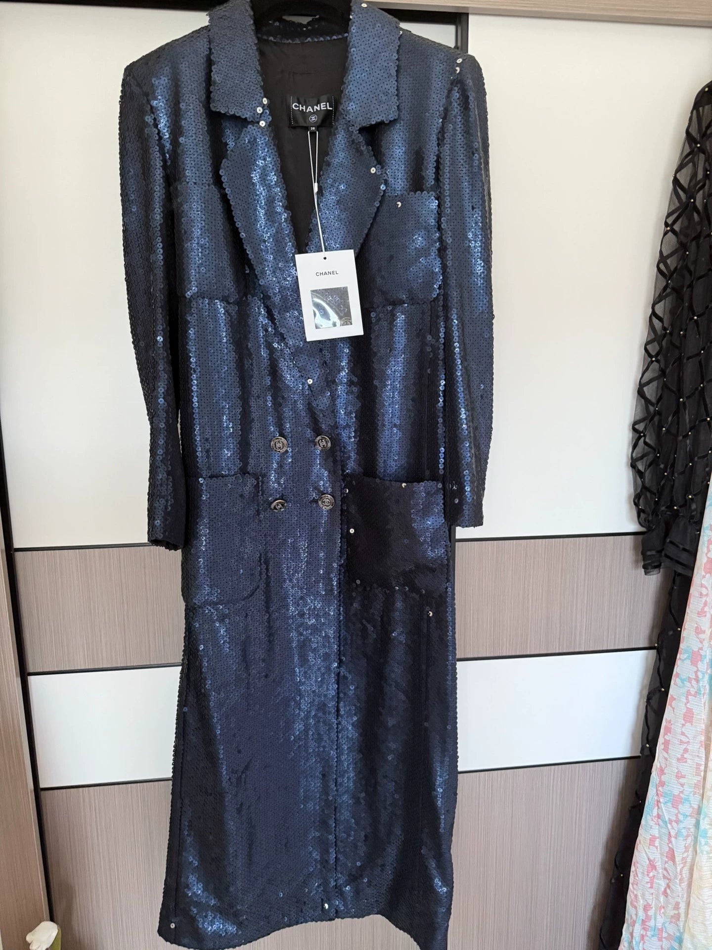 Chanel 23C black sequined coat