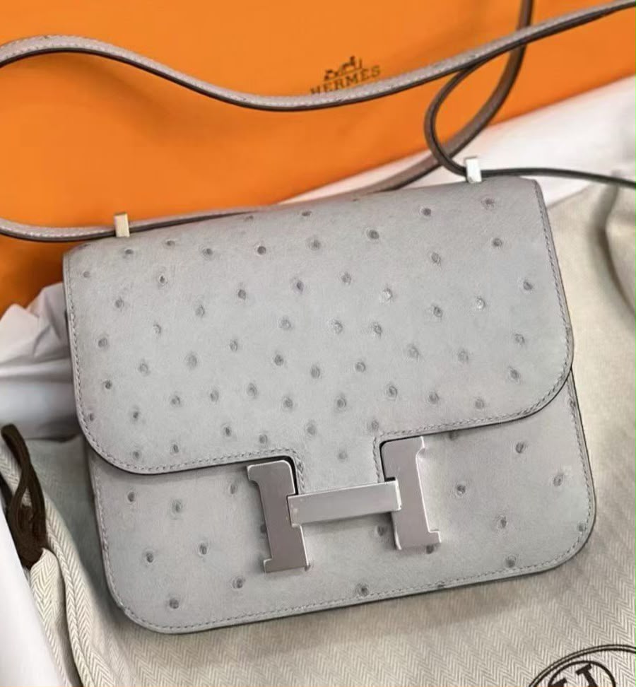 Hermes Constance 18 Bleu Glaciers Ostrich Palladium hardware