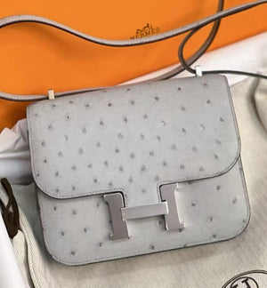 Hermes Constance 18 Bleu Glaciers Ostrich Palladium hardware