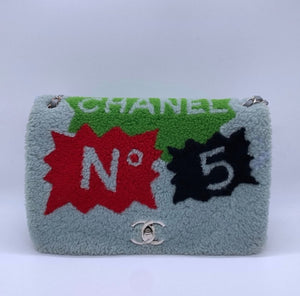 Chanel classic Jumbo limited edition N°5 light blue/green/red/black Shearling Palladium hardware