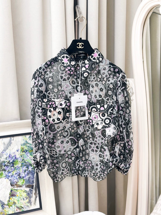 Chanel 24P black silk top