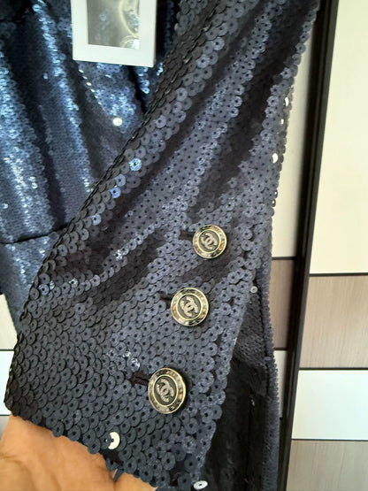 Chanel 23C black sequined coat