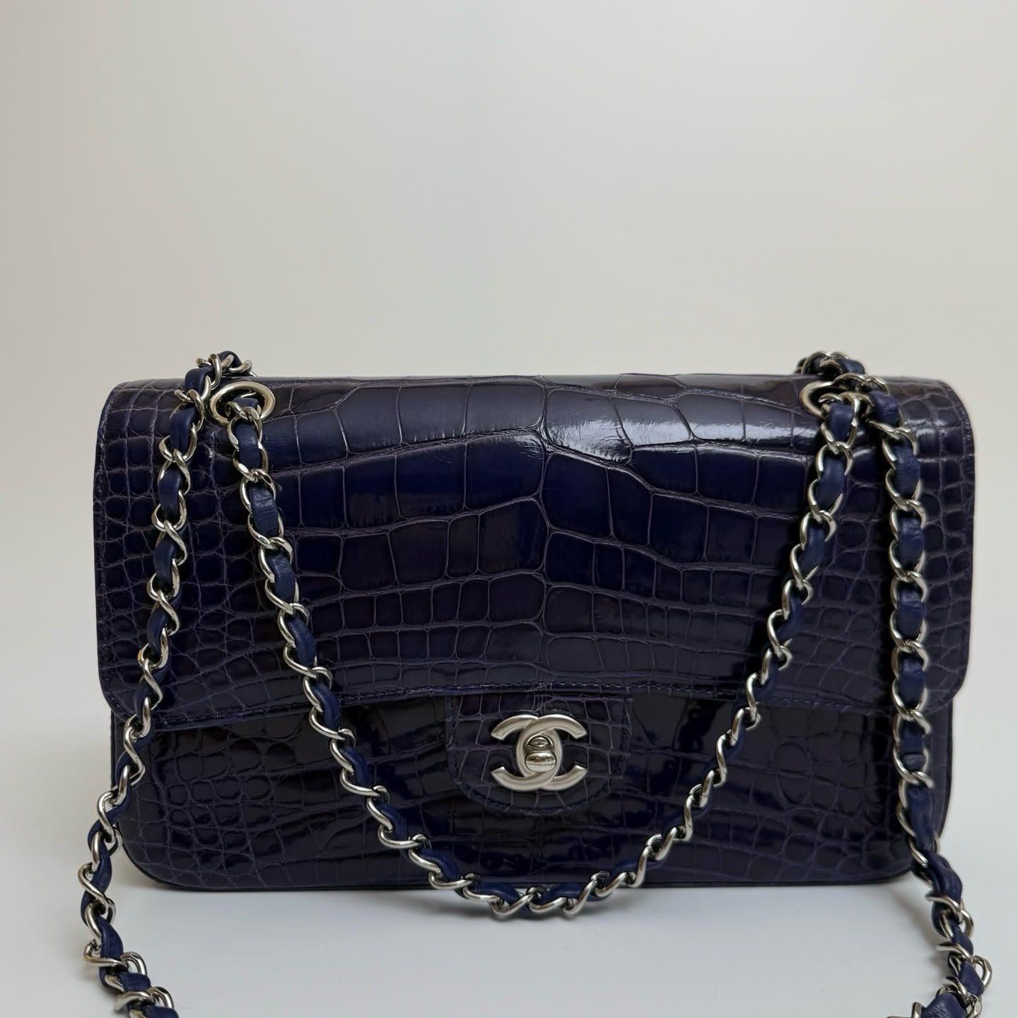 Chanel Classic Flap Dark Blue Matte Alligator Palladium hardware