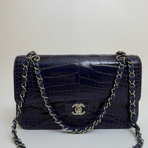 Chanel Classic Flap Dark Blue Matte Alligator Palladium hardware