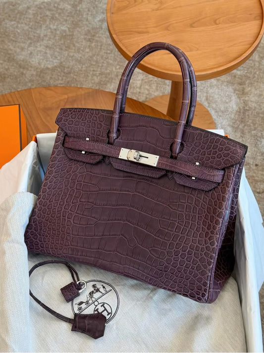 Hermes Birkin 30 Raisin Matte Alligator Palladium hardware