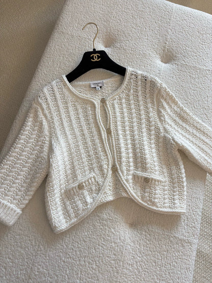 Chanel 26C White Knit Cardigan