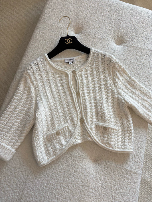 Chanel 26C White Knit Cardigan