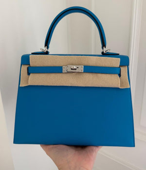 Hermes Kelly 25 Bleu Frida Madame Palladium hardware