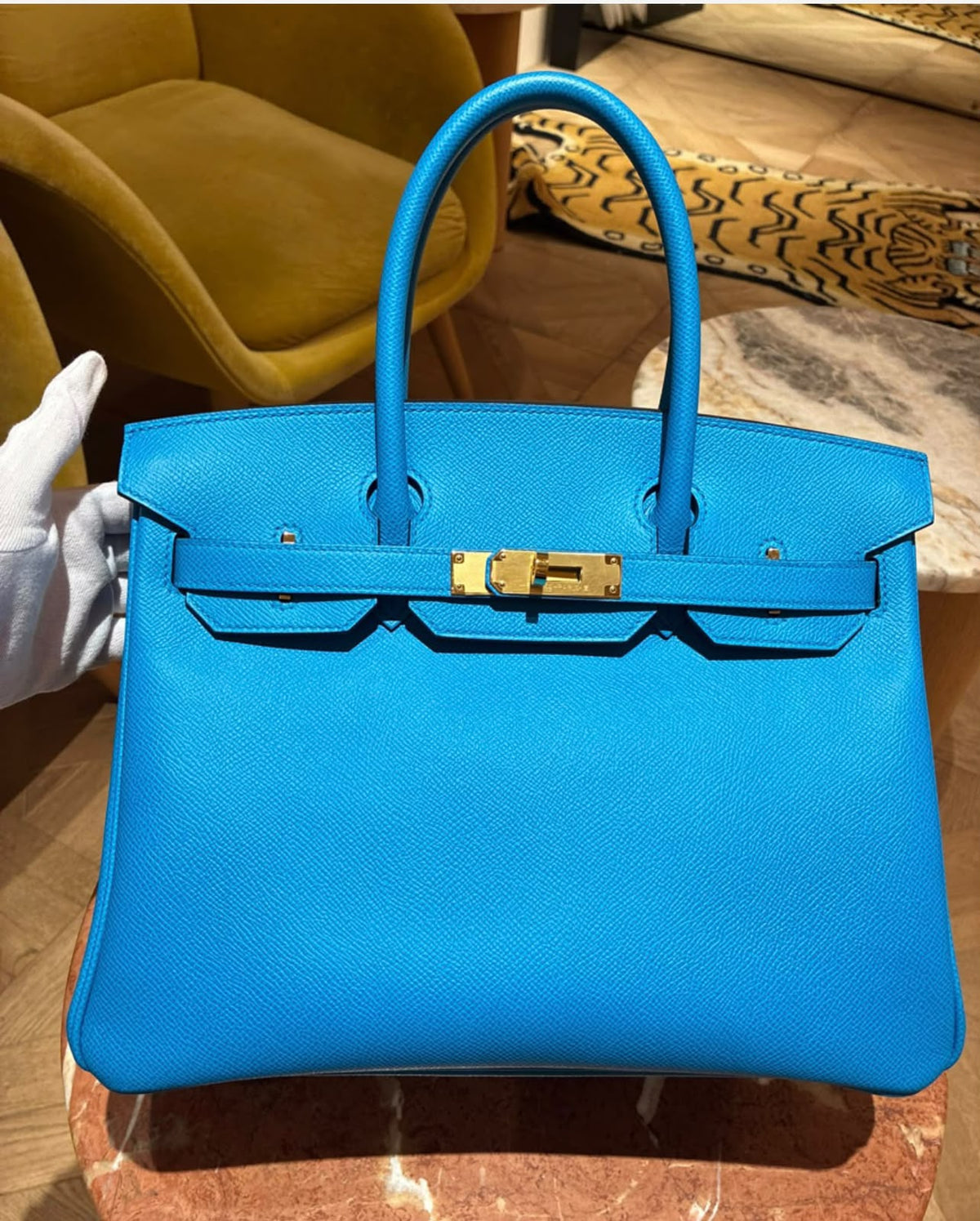 Hermes Birkin 30 Bleu Frida Epsom Gold hardware
