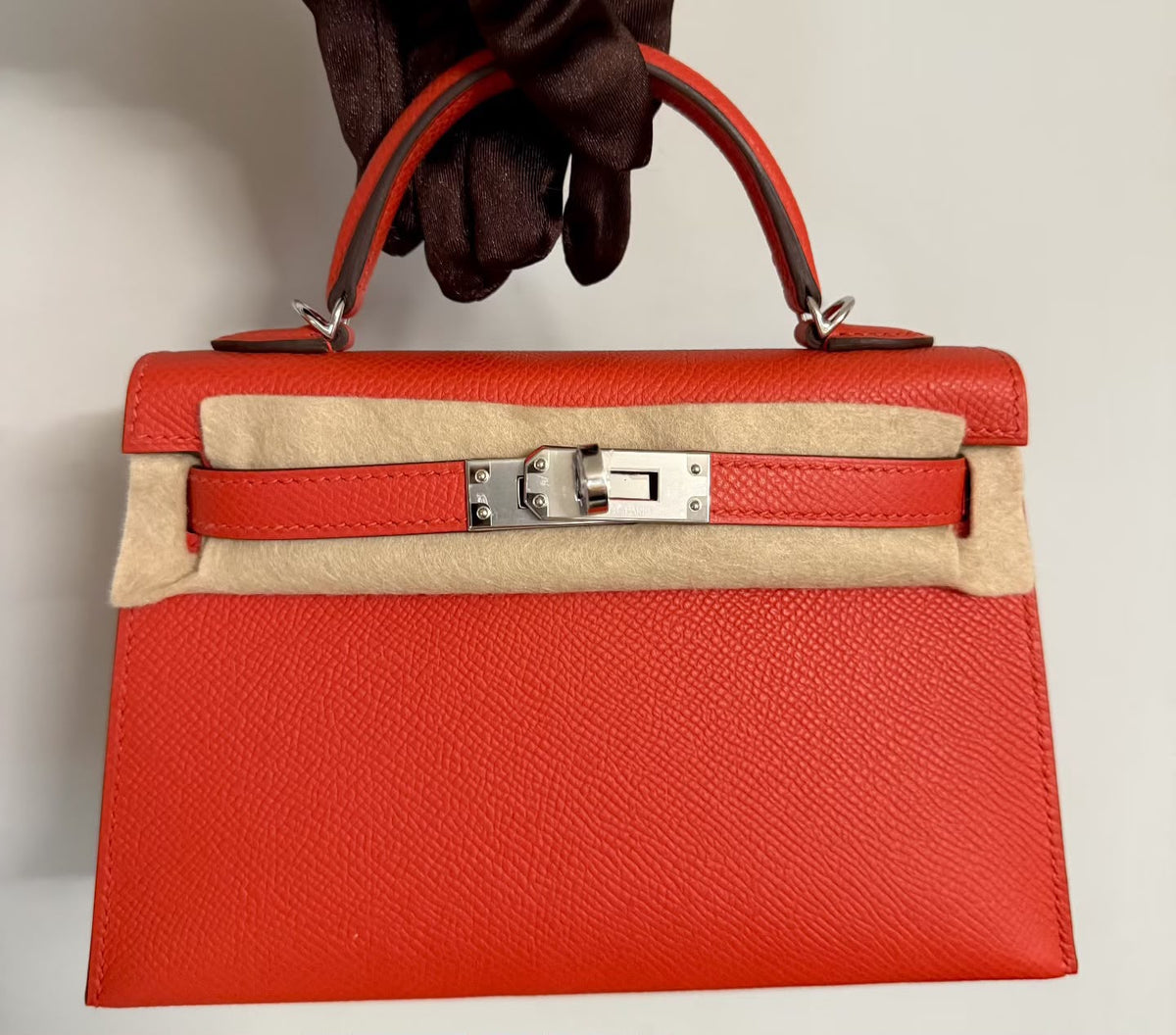 Hermes Mini Kelly 20 Feu Epsom Palladium hardware