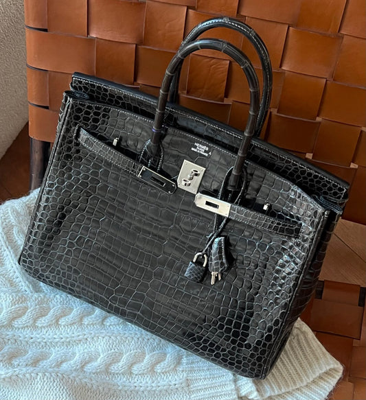 Hermes Birkin 35 Graphite Siny Porosus Palladium hardware