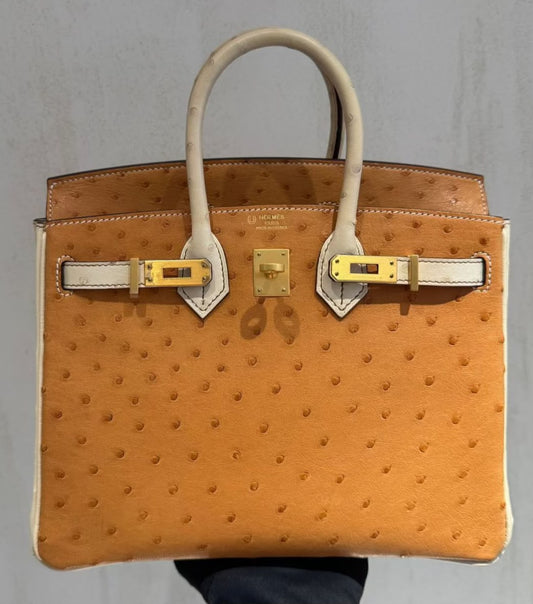 Hermes Birkin 25 HSS Gold / Parchemin Ostrich Brushed Gold hardware