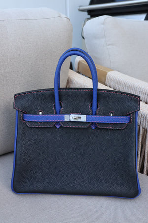 Hermes Birkin 25 HSS Black / Bleu Electrique Togo Brushed palladium hardware