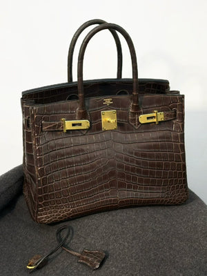Hermes Birkin 30 Ebene Matte Niloticus Gold hardware
