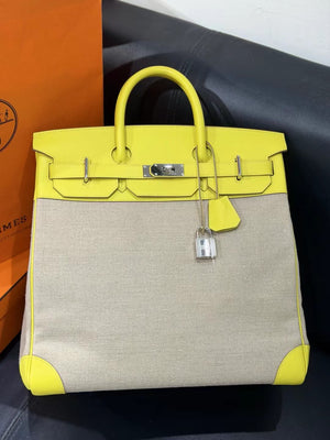Hermes HAC 40 Lime Swift & Toile de Camp Palladium hardware