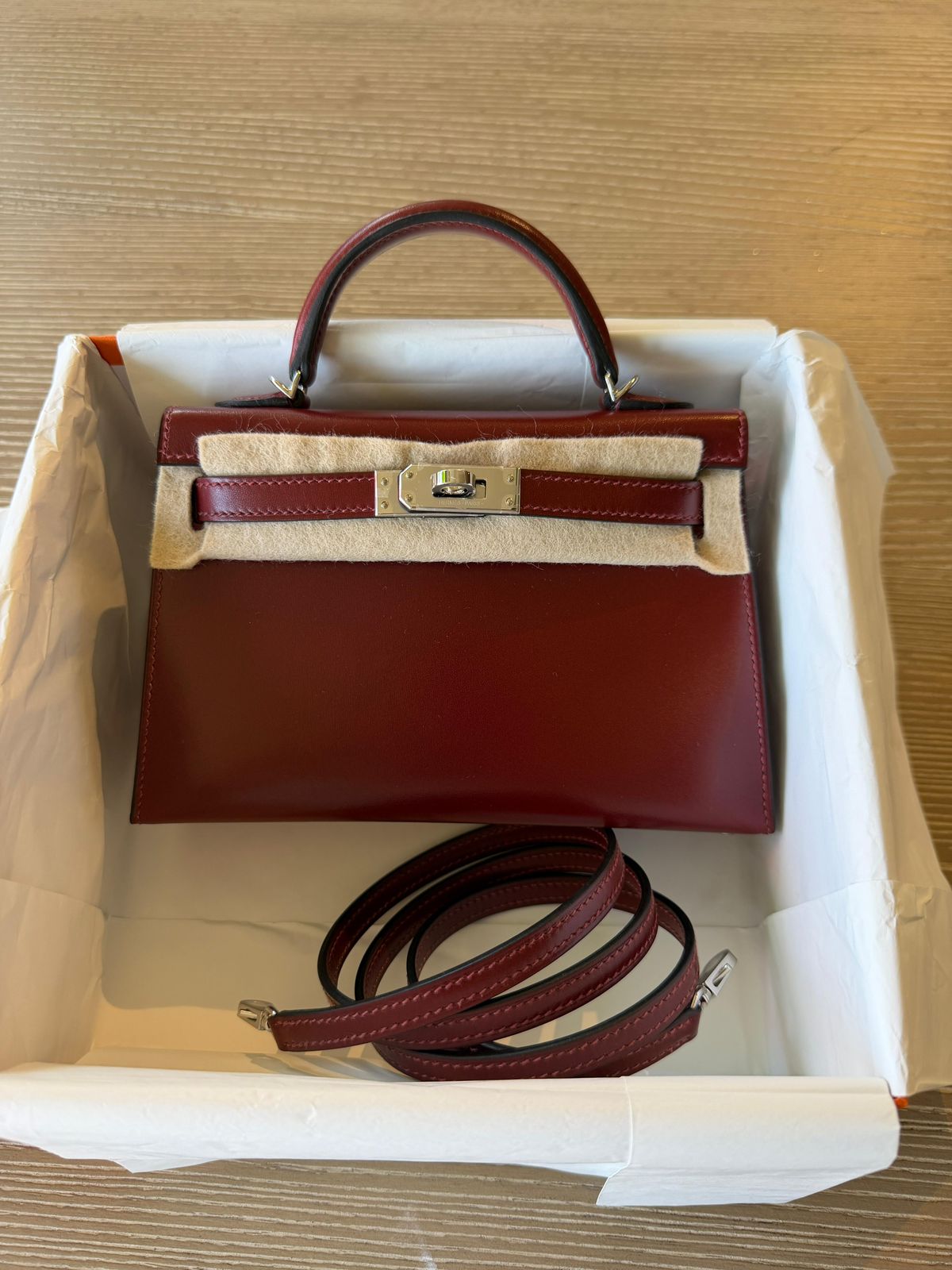 Hermes Mini Kelly 20 Rouge H Box Palladium hardware