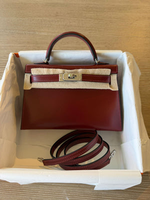Hermes Mini Kelly 20 Rouge H Box Palladium hardware