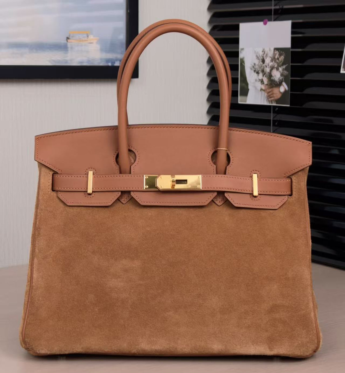 Hermes Birkin 30 Gold Swift & Chamois Grizzly gold hardware