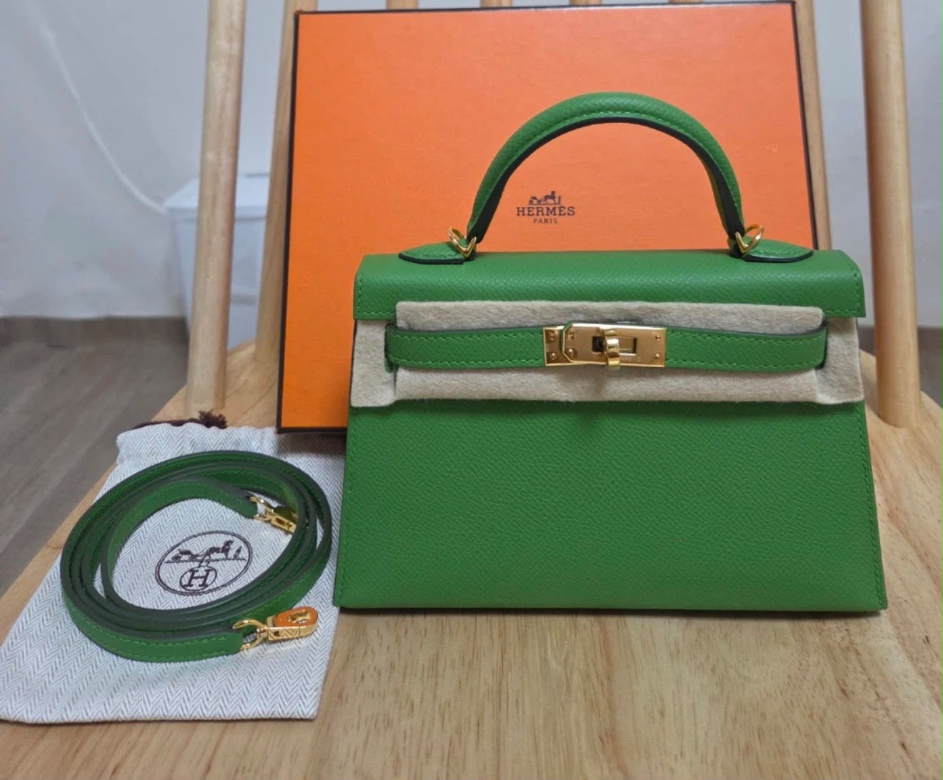 Hermes Mini Kelly 20 Vert Yucca Epsom Gold hardware