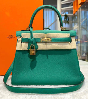 Hermes Kelly 25 Vert Jade Togo Gold hardware