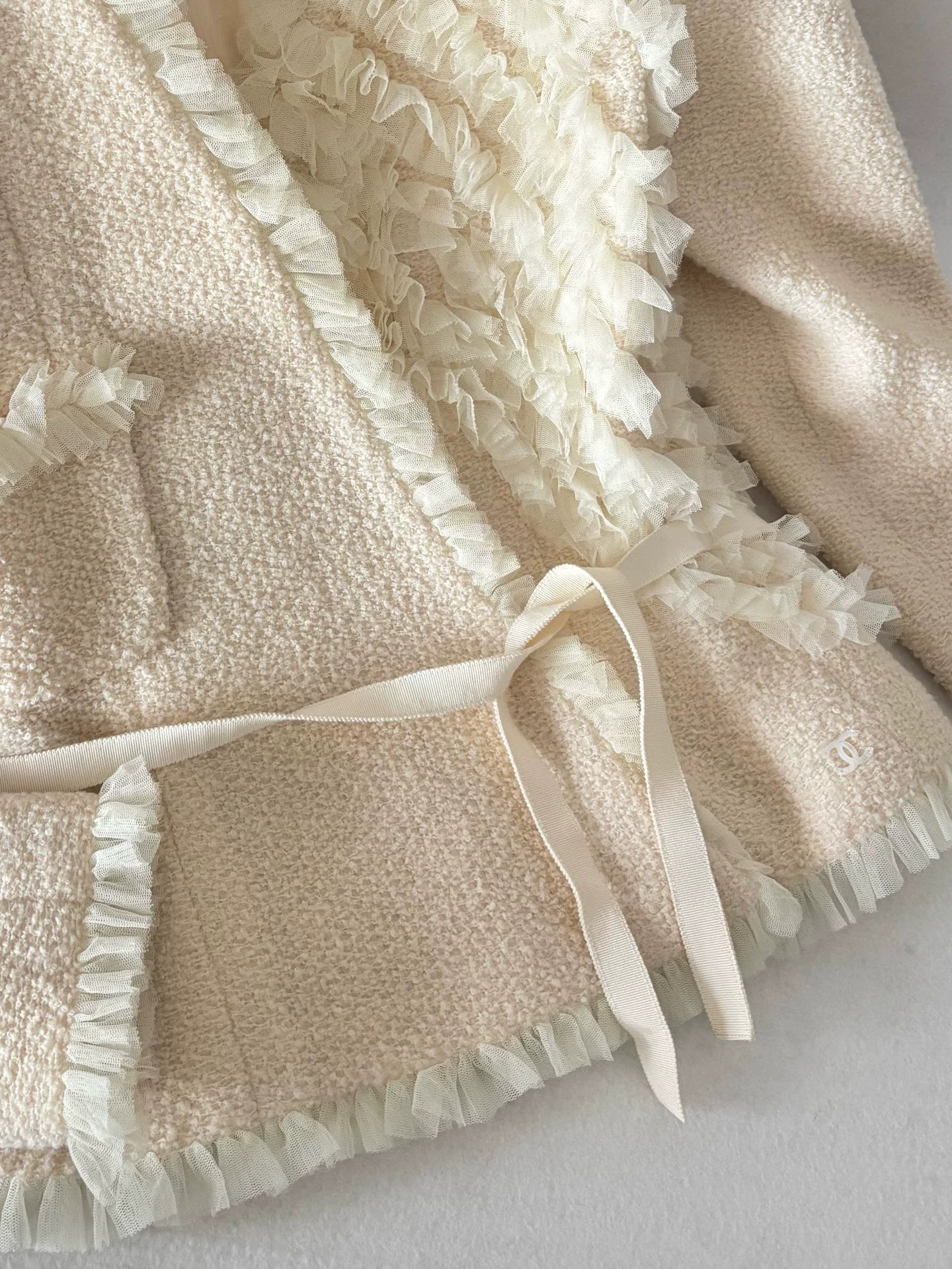 Chanel 02C Off-white Mesh and Lace Trim Jacket