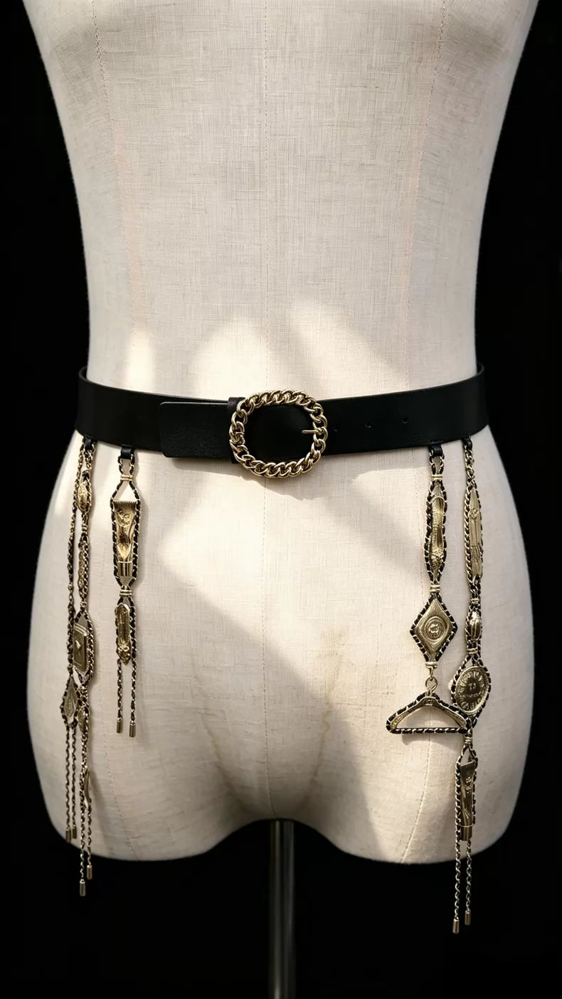 Chanel 23A Black and Gold Leather Belt