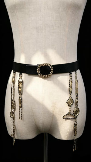 Chanel 23A Black and Gold Leather Belt