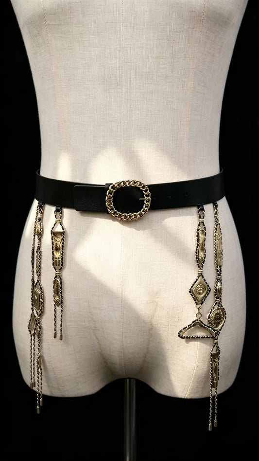 Chanel 23A Black and Gold Leather Belt