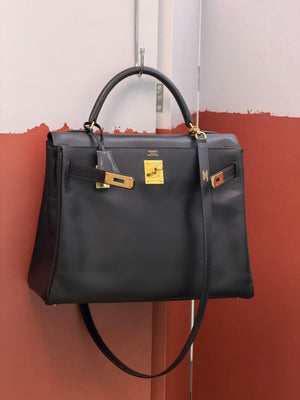 Hermes Kelly 32 Ebene Box Gold hardware