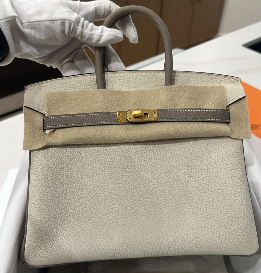Hermes Birkin 25 HSS Gris Asphalte / Craie Togo Brushed gold hardware