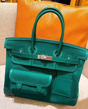 Hermes Birkin 35 Cargo Vert moyen Toile / Swift palladium hardware