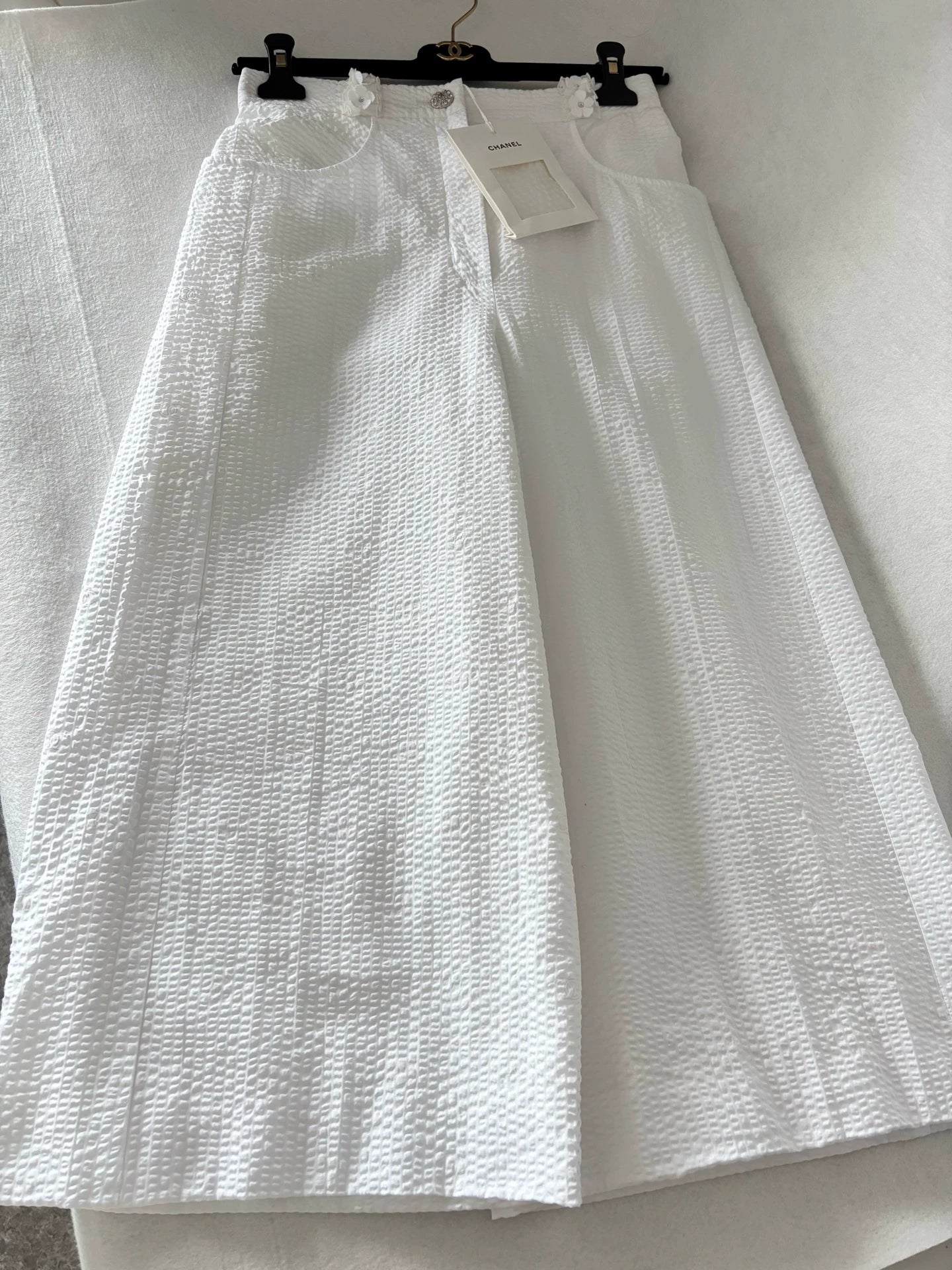 Chanel 26C White Floral Pattern Double C Midi Shorts