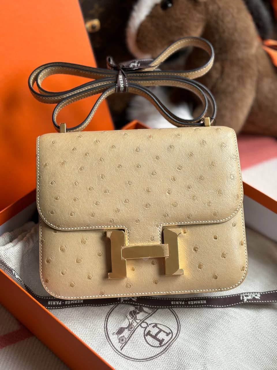 Hermes Constance 18 Trench Ostrich gold hardware