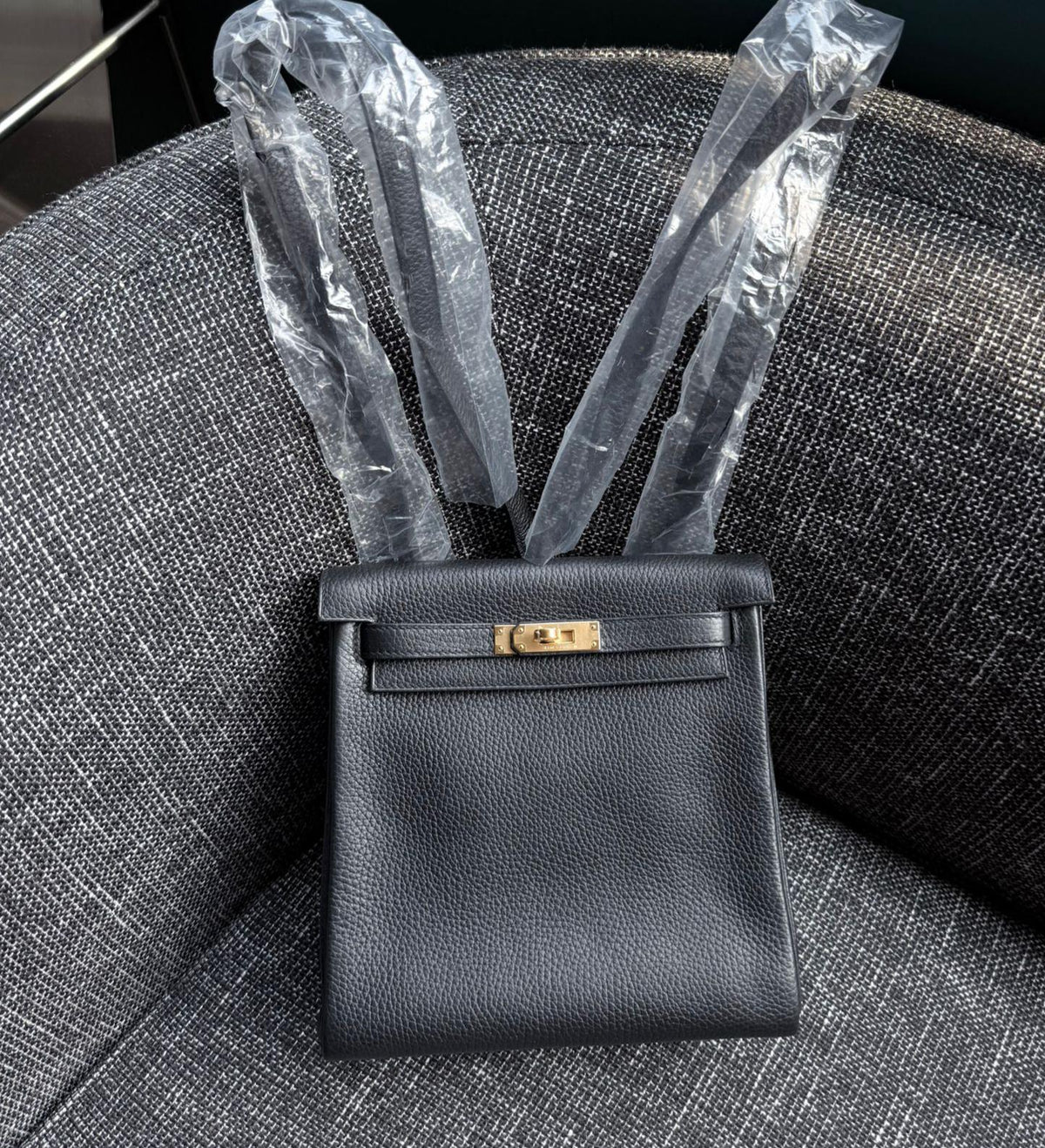 Hermes Kelly ado black Clemence gold hardware