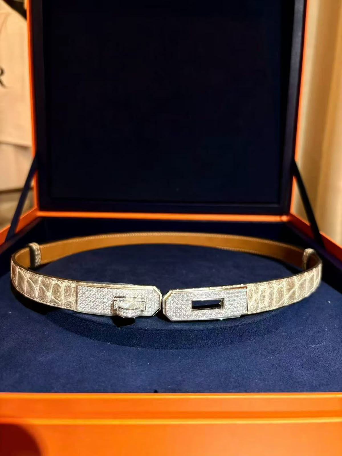 Hermes Kelly Belt Himalaya Matte Niloticus Diamond hardware