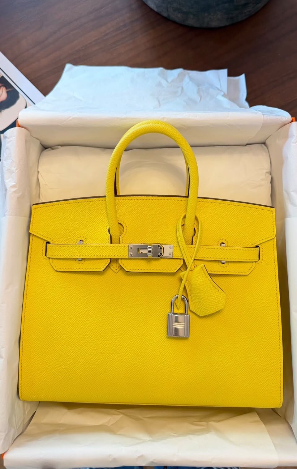 Hermes Birkin 25 Sellier Jaune Citron Epsom Palladium hardware