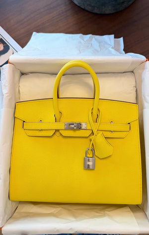 Hermes Birkin 25 Sellier Jaune Citron Epsom Palladium hardware