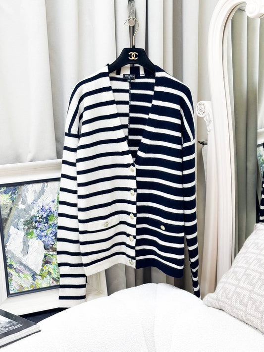 Chanel 24S Black and White Cardigan