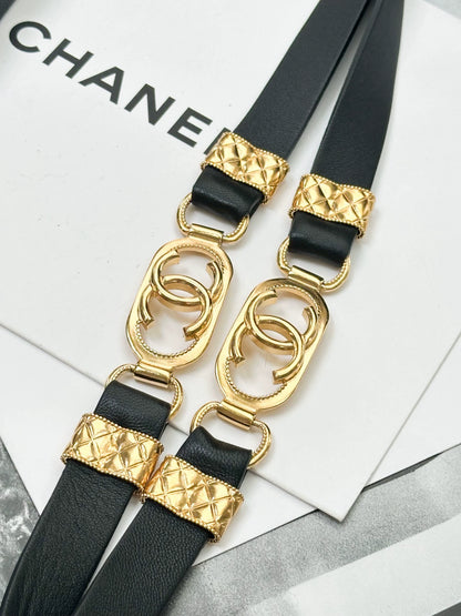 Chanel 21C black metal double C leather belt/chain